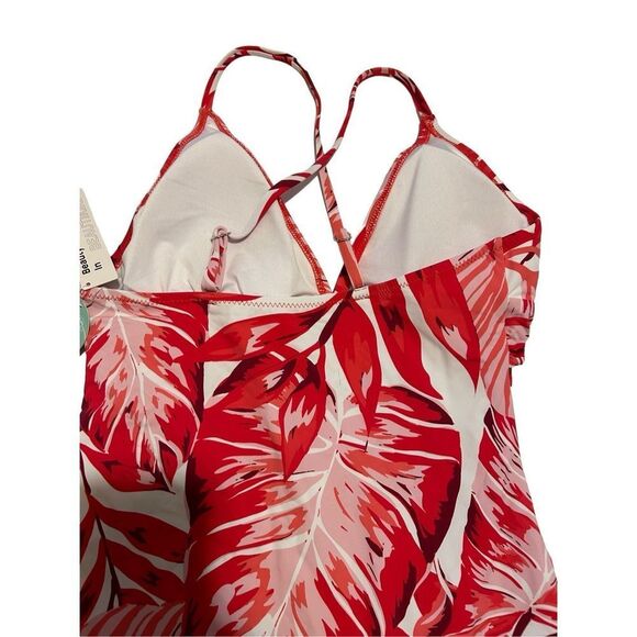 NWT Women’s Size M One Piece Swimsuit Adjustable Crossback Straps Red Leaf - Picture 6 of 11